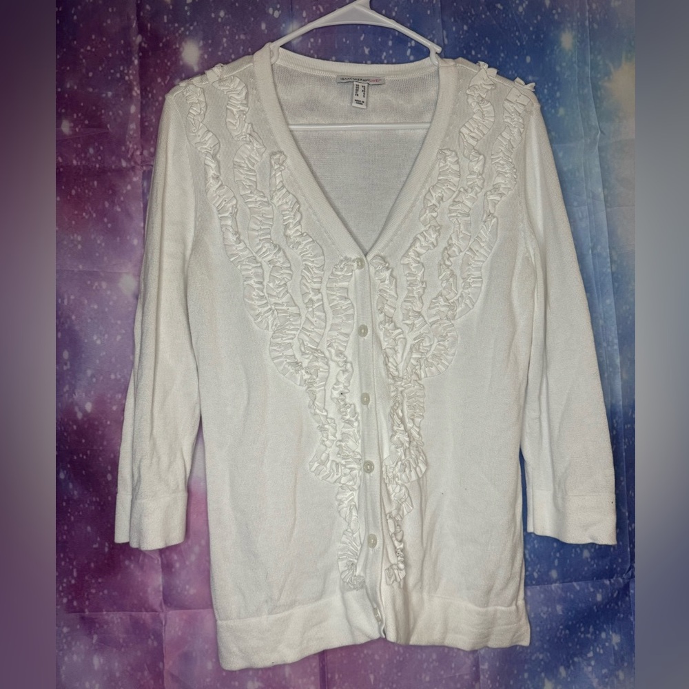 Isaac Mizrahi live white riffle cardigan 🛍